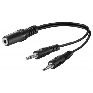 Adaptateur de c&acirc;ble audio en Y 3,5 mm, 1x st&eacute;r&eacute;o femelle vers 2x mono m&acirc;le